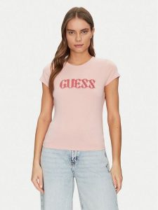 Guess T-Shirt W5GI42 J1314 Różowy Slim Fit. Czerwone t-shirty Guess, l, z aplikacjami, z bawełny, bez kołnierzyka, bez ramiączek. Za 89,99 zł.