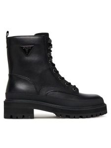 Guess Trzewiki FLFB2D LEA10 Czarny. Czarne botki Guess, z aplikacjami, ze skóry, bez obcasa, na płaskiej podeszwie, bez zapięcia. Za 489,99 zł.