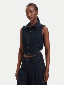 Guess Jeans Kamizelka W6GHZ9 D7971 Granatowy Regular Fit. Niebieskie kamizelki Guess Jeans, xl, z aplikacjami, z bawełny, bez kołnierzyka, bez ramiączek, bez kaptura. Za 266,99 zł.