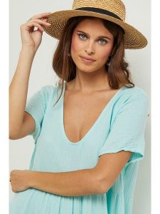 Lin Passion Sukienka w kolorze turkusowym rozmiar: 38/40. Niebieskie sukienki Lin Passion, bez wzorów, z bawełny, klasyczne, bez kołnierzyka, bez ramiączek, maxi. Za 143,99 zł.