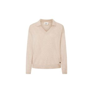 Sweter damski Pepe Jeans Isela. Brązowe swetry klasyczne Pepe Jeans, na zimę, z jeansu, bez kołnierzyka. W wyprzedaży za 298,90 zł.