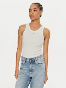 Calvin Klein Top Graphic K20K208065 Biały Slim Fit. Białe topy Calvin Klein, m, bez wzorów, z bawełny, bez kołnierzyka, bez ramiączek. Za 139,99 zł.