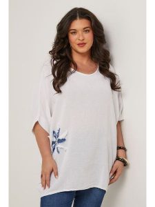 Curvy Lady Bluzka w kolorze białym rozmiar: 44/46. Białe bluzki Curvy Lady, z aplikacjami, klasyczne, bez kołnierzyka, bez ramiączek. Za 136,13 zł.