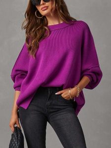 Milan Kiss Sweter w kolorze ciemnofioletowym rozmiar: L. Różowe swetry oversize Milan Kiss, l, bez wzorów, bez ramiączek. Za 152,99 zł.
