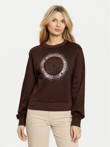 Guess Bluza W5RQ05 K7EX1 Brązowy Regular Fit. Brązowe bluzy Guess, m, z aplikacjami, z bawełny, bez kaptura. Za 229,99 zł.
