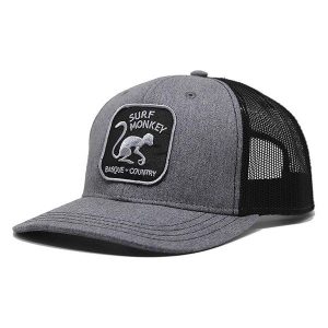 Czapka Trucker - 6 paneli / Dorośli / Jeden rozmiar (Szary/Czarny). Czarne czapki SURF MONKEY, z aplikacjami, z bawełny. Za 135,96 zł.