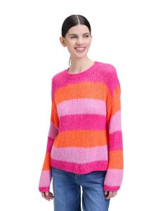 CARTOON Sweter w kolorze różowo-pomarańczowym rozmiar: 42. Różowe swetry oversize Cartoon, bez wzorów, ze splotem, bez ramiączek. Za 130,99 zł.