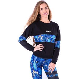 Czarna bluza sportowa na fitness damska 2skin BLUZA LOGO TROPICANA. Czarne bluzy 2SkIN, s, bez wzorów, z bawełny, bez kaptura. W wyprzedaży za 99,00 zł.