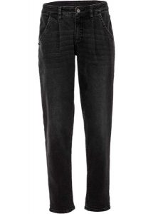 Dżinsy Barrel, mid waist, ze stretchem. Czarne jeansy bonprix, bez wzorów, z jeansu. Za 119,99 zł.