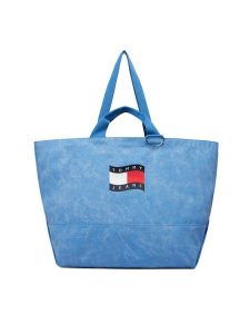 Tommy Hilfiger Torebka Wavy Flag Canvas Tote Bag AW0AW18466 Niebieski. Niebieskie shopper bag TOMMY HILFIGER, bez wzorów, z materiału, bez dodatków. Za 409,99 zł.