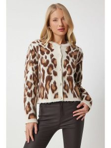 Happiness Istanbul Kardigan w kolorze kremowo-jasnobrązowym rozmiar: S/M. Brązowe kardigany Happiness Istanbul, ze splotem. Za 78,66 zł.