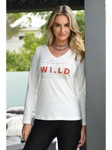 Bleu d'Azur Koszulka "Wild" w kolorze białym rozmiar: 38. Białe bluzki Bleu d'Azur, w ażurowe wzory, klasyczne, bez kołnierzyka, bez ramiączek. Za 96,60 zł.