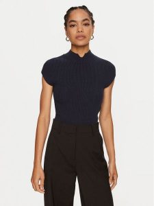 TWINSET Bluzka 242TP3110 Granatowy Slim Fit. Niebieskie bluzki Twinset, l, bez wzorów, z wiskozy, bez kołnierzyka, bez ramiączek. Za 339,99 zł.