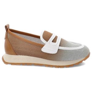 Biało-Brązowe Półbuty Hispanitas Eleganckie Wsuwane Obuwie Damskie. Białe półbuty Hispanitas, bez wzorów, bez obcasa, bez zapięcia. Za 479,99 zł.