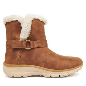 Botki Skechers. Brązowe botki Skechers, bez wzorów, bez obcasa, na płaskiej podeszwie, bez zapięcia. Za 379,99 zł.