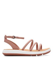 Clarks Skórzane sandały w kolorze jasnoróżowym rozmiar: 38. Różowe sandały Clarks, bez wzorów, z otwartym noskiem, bez obcasa, bez zapięcia. Za 166,49 zł.