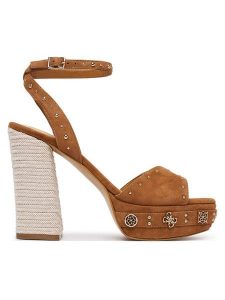 Guess Sandały FLJV2C SUE03 Brązowy jasny. Brązowe sandały Guess, z aplikacjami, ze skóry, bez obcasa, na słupku, bez zapięcia. Za 575,99 zł.