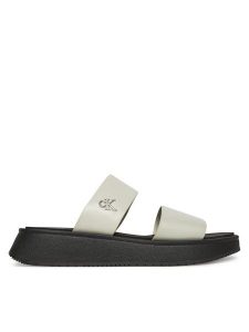 Calvin Klein Jeans Klapki Sandal Slide Double Strap YW0YW01694 Biały. Białe klapki Calvin Klein Jeans, bez wzorów, z jeansu, bez obcasa. Za 219,99 zł.