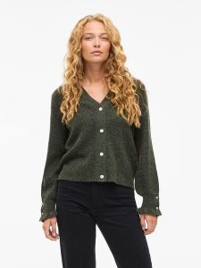 Vila Kardigan "Vitilda" w kolorze khaki rozmiar: XS. Brązowe kardigany Vila, xs, bez wzorów, prążkowane, bez ramiączek. Za 104,89 zł.