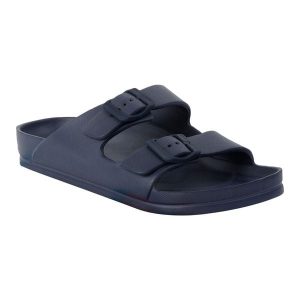 Klapki Damskie Lady Brooklyn. Niebieskie klapki Regatta, bez wzorów, z materiału, z otwartym noskiem, bez obcasa, na obcasie. Za 89,99 zł.