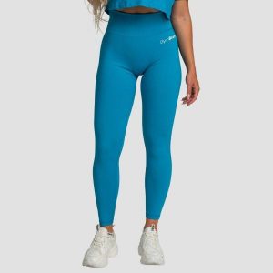 Legginsy damskie fitness z wysokim stanem akwamarynowe Limitless. Niebieskie legginsy GYMBEAM, bez wzorów, z elastanu, z podwyższonym stanem. Za 112,90 zł.