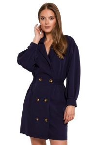 Elegancka sukienka żakietowa dwurzędowa granatowa mini. Sukienki Sukienki.shop, xl, bez wzorów, z elastanu, eleganckie, bez kołnierzyka, bez ramiączek, mini, dopasowane. W wyprzedaży za 244,00 zł.