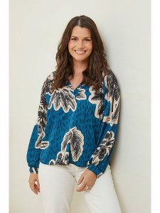Curvy Lady Bluzka w kolorze niebiesko-beżowym rozmiar: 40/42. Niebieskie bluzki Curvy Lady, bez wzorów, klasyczne, bez kołnierzyka, bez ramiączek. Za 61,89 zł.