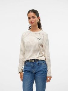 Vero Moda Koszulka w kolorze beżowym rozmiar: XS. Brązowe bluzki Vero Moda, xs, bez wzorów, z bawełny, bez kołnierzyka, bez ramiączek. Za 37,30 zł.