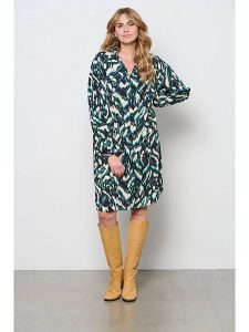 &Co Woman Sukienka "Alonsa" w kolorze szaro-kremowo-turkusowym rozmiar: L. Czarne sukienki &Co Woman, na co dzień, l, bez wzorów, z wiskozy, bez kołnierzyka, bez ramiączek, midi, proste. Za 131,74 zł.