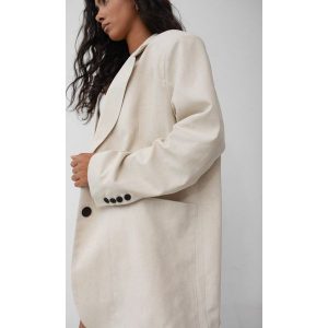 Marynarka z lnem oversize w kolorze LIGHT BEIGE - HARLEY. Brązowe marynarki i żakiety Marsala, m, bez wzorów, z bawełny, eleganckie. Za 419,90 zł.