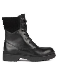 Geox Trzewiki D36UPA-04322 C9999 Czarny. Czarne botki Geox, bez wzorów, ze skóry, bez obcasa, na płaskiej podeszwie, bez zapięcia. Za 549,99 zł.