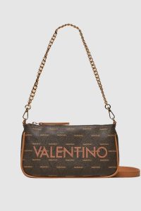 VALENTINO Mała brązowa listonoszka Liuto. Brązowe listonoszki Valentino by Mario Valentino, bez wzorów, małe, bez dodatków. W wyprzedaży za 266,99 zł.