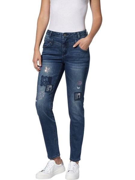 Heine Dżinsy - Skinny fit - w kolorze granatowym rozmiar: 44. Niebieskie jeansy Heine, bez wzorów. Za 95,92 zł.