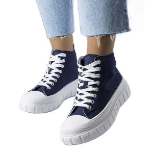 Granatowe trampki za kostkę Couet niebieskie. Niebieskie trampki bez wzorów, z tkaniny, za kostkę, bez zapięcia. Za 76,40 zł.