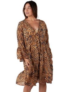 Barts Sukienka "Pacificon" w kolorze czarno-jasnobrązowym rozmiar: onesize. Brązowe sukienki Barts, bez wzorów, z bawełny, bez kołnierzyka, bez ramiączek, midi, rozkloszowane. Za 87,81 zł.