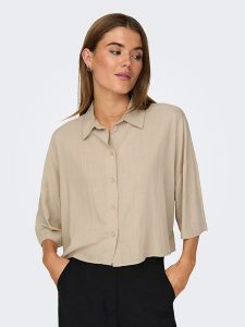 ONLY Koszulka w kolorze beżowym rozmiar: XL. Brązowe bluzki ONLY, xl, bez wzorów, bez kołnierzyka, bez ramiączek. Za 65,85 zł.