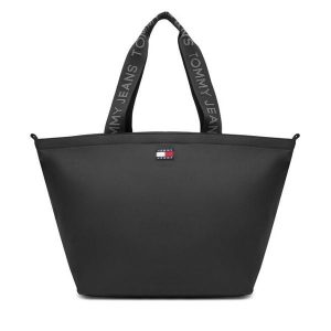 Torba Tommy Jeans. Czarne shopper bag Tommy Jeans, bez wzorów, z jeansu, bez dodatków. Za 299,99 zł.