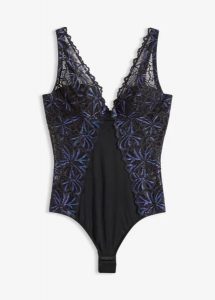 Body z połyskującą nicią. Czarne body i gorsety bonprix, bez wzorów. Za 34,99 zł.