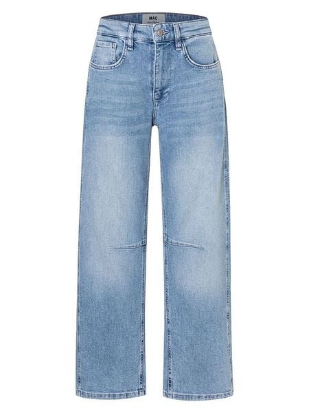 MAC Dżinsy "Ohio" - Barrel fit - w kolorze błękitnym rozmiar: 34. Niebieskie jeansy MAC, z aplikacjami, ze skóry, z podwyższonym stanem. Za 349,95 zł.