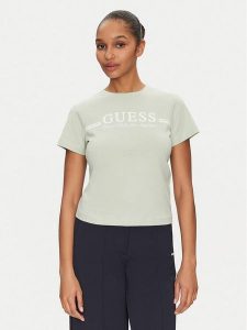 Guess T-Shirt V5GI03 I3Z14 Zielony Regular Fit. Zielone t-shirty Guess, xxs, z aplikacjami, z bawełny, bez kołnierzyka, bez ramiączek. Za 89,99 zł.