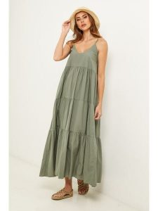 Fleur de Lin Sukienka "Bix" w kolorze zielonym rozmiar: XL. Zielone sukienki Fleur de Lin, xl, bez wzorów, z bawełny, bez kołnierzyka, bez ramiączek, maxi. Za 164,95 zł.