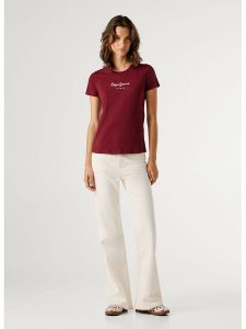 Pepe Jeans Koszulka "New Virgina" w kolorze bordowym rozmiar: XS. Czerwone bluzki Pepe Jeans, xs, bez wzorów, z jeansu, bez kołnierzyka, bez ramiączek. Za 82,99 zł.