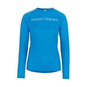 Damska koszulka termoaktywna z długim rękawem Kari Traa Ella. Niebieskie koszule nocne Kari Traa, bez wzorów, bez ramiączek. Za 346,50 zł.