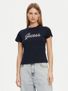 Guess T-Shirt V5GI02 K9RM1 Granatowy Slim Fit. Niebieskie t-shirty Guess, s, z aplikacjami, z bawełny, bez kołnierzyka, bez ramiączek. Za 79,99 zł.