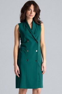 Elegancka żakietowa sukienka z kopertowym dekoltem zielona. Zielone sukienki Sukienki.shop, do pracy, m, bez wzorów, biznesowe, bez kołnierzyka, bez ramiączek, midi, kopertowe. Za 239,00 zł.