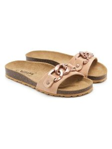 Billowy Skórzane klapki w kolorze beżowym rozmiar: 39. Brązowe klapki Billowy, z aplikacjami, z otwartym noskiem, bez obcasa. Za 91,34 zł.