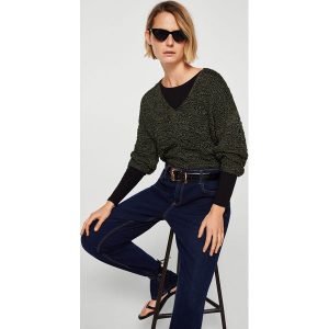 Mango - Sweter Mimic. Szare swetry klasyczne marki Mango, w ażurowe wzory, z dzianiny, z krótkim rękawem. W wyprzedaży za 79,90 zł.