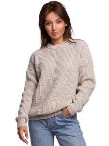 Be Wear Sweter w kolorze beżowym rozmiar: S/M. Brązowe swetry oversize Be Wear, m, bez wzorów, z wełny, bez ramiączek. Za 188,85 zł.
