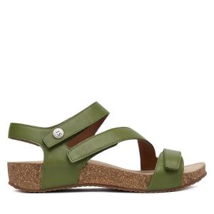 Sandały Josef Seibel. Zielone sandały Josef Seibel, bez wzorów, bez obcasa, na płaskiej podeszwie, bez zapięcia. Za 399,99 zł.