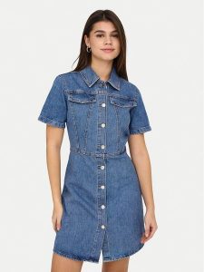 ONLY Sukienka jeansowa Malia 15355044 Niebieski Regular Fit. Niebieskie sukienki ONLY, xs, bez wzorów, z bawełny, bez kołnierzyka, bez ramiączek. Za 229,99 zł.